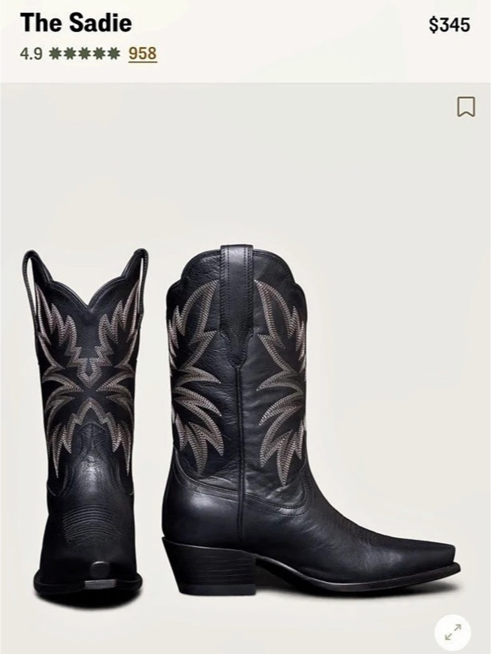 Tecovas The Sadie Black Leather Western Boots NWT